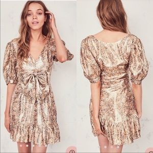 LoveShackFancy “Lena” Silk Floral Metallic Mini Dress